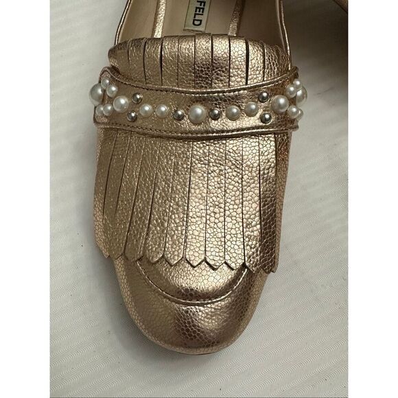 Karl Lagerfeld Pearl-Trimmed Metallic Bronze Fringe Loafers Size 9.5M - Picture 9 of 10